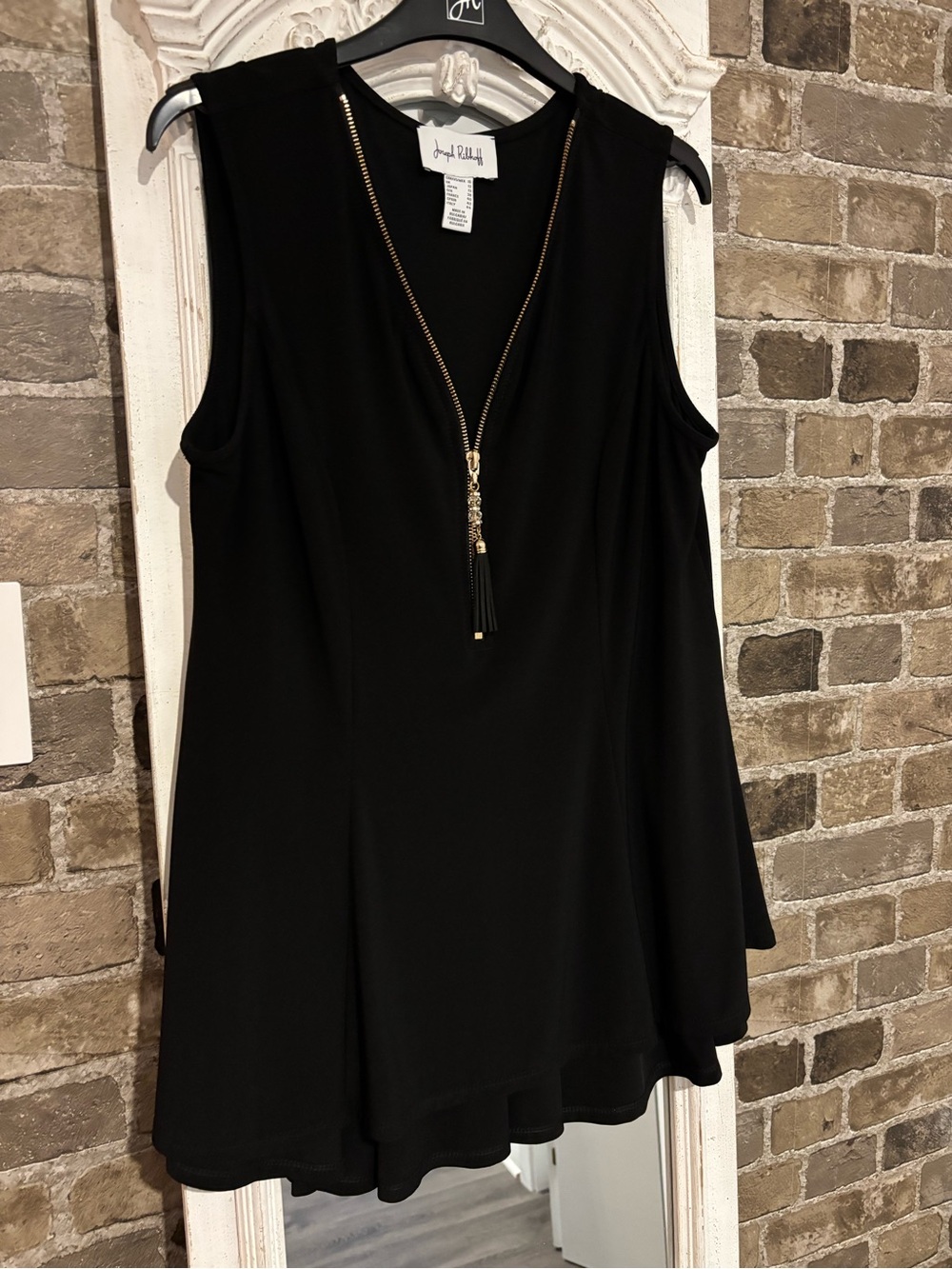 Joseph Ribkoff Black Sleeveless Asymmetrical Zip-Front top